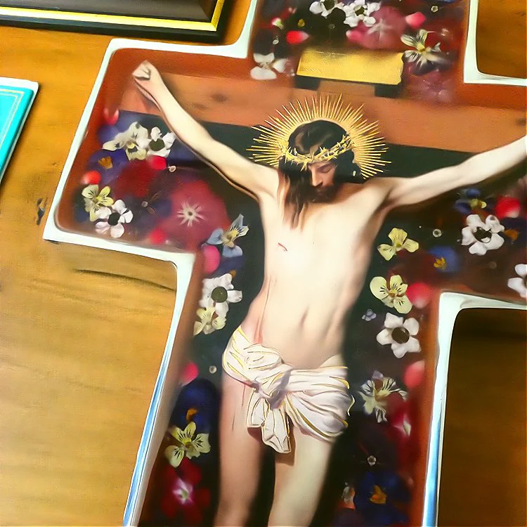 Grand Wall Crucifix w/ Pressed Flowers 11" - Image 10